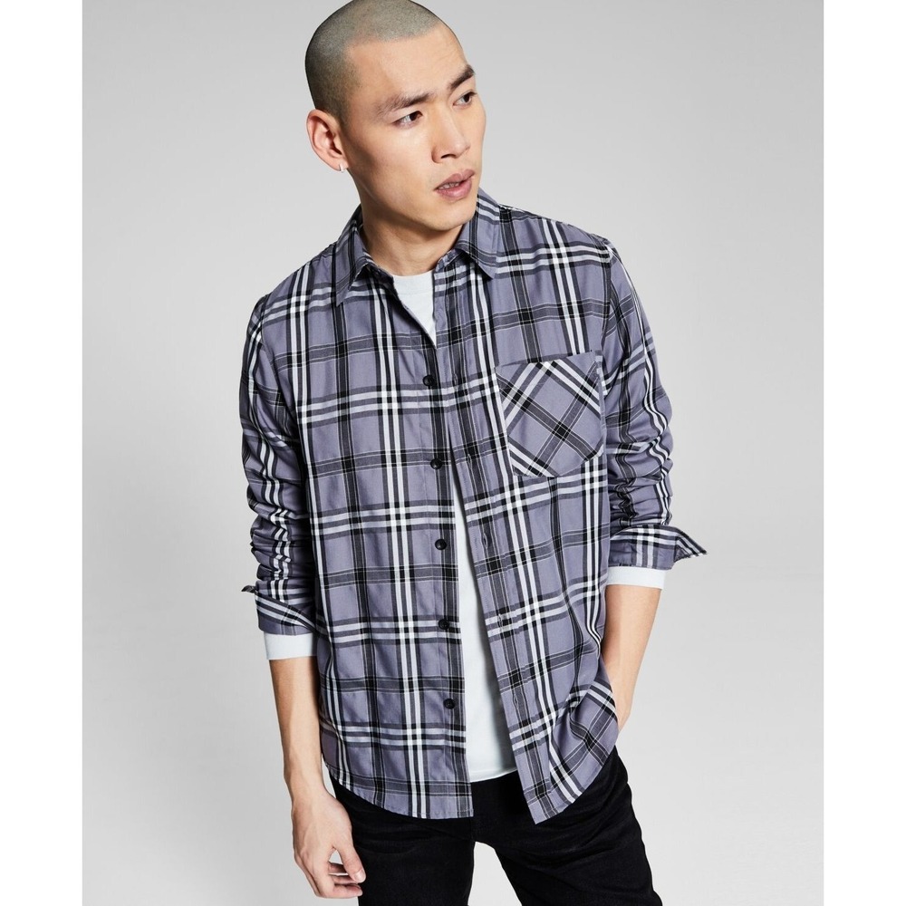 And Now This Men's Soft Plaid Button-up Shirt, Grey, Size XXL, NWT‎